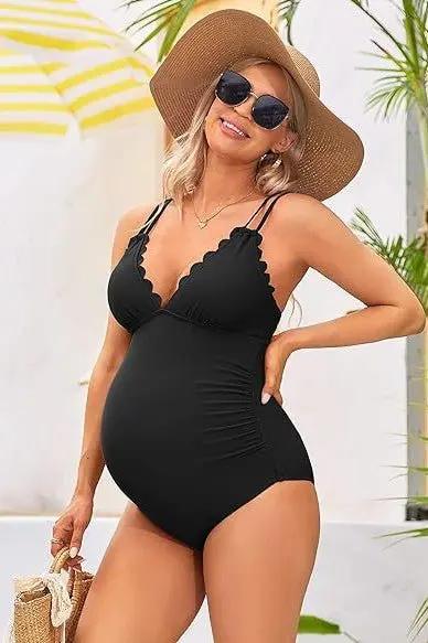 Ruch Scallop V Neck One Piece Maternity Swimsuit for Pregnant Women - Love Salve